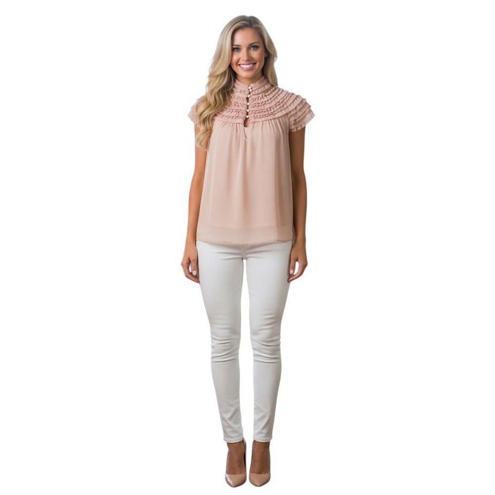 Diane Von Furstenberg Cream Ruffled Blouse